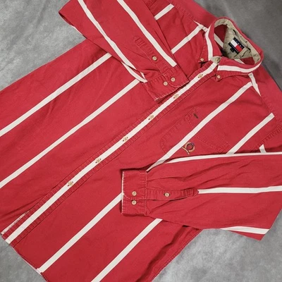 Vintage Tommy Hilfiger Shirt Mens Large Red White Striped Button Down 90s - Image 1 of 4