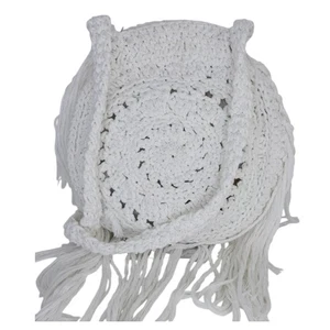 Crochet Knit Round Bag Friged White Boho Hippie Crossbody Summer Medium - Picture 1 of 15