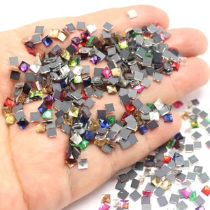 500 Mixed Color Tiny Square Flatback Glass Crystal Rhinestone Gems 4mm Tile Nail - Picture 1 of 11