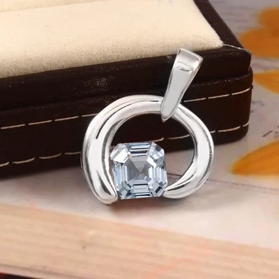 9X9 MM Aquamarin Asscher Cut Anhänger, 925 Sterling Silber, Geburtsstein März - Bild 1 von 4