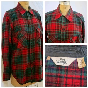 Camicia da lavoro vintage WOOLRICH misto lana rosso verde a quadri caccia Rockabilly Grunge L - Foto 1 di 9