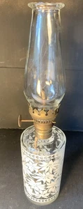 Vintage Foster and Forbes Clear W/ White Poinsettia Oil Lamp with Chimney 10” - Picture 1 of 3