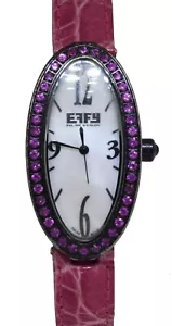 Effy Pink Sapphire Steel PVD MOP Ladies Quartz Watch on Leather Strap - Picture 1 of 8
