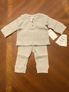 Nordstrom Henley Waffle Knit Top & Pants Set 3Months Grey Light Heather 10-14lbs - Picture 1 of 6