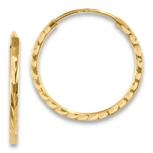 Real 14kt Yellow Gold Diamond-cut Princess Square Tube Endless Hoop Earrings - Picture 1 of 4