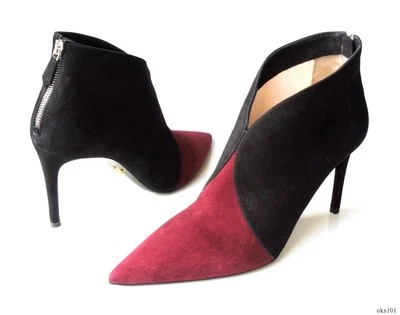 PRADA black burgundy suede 40 10 pointy toe back zip ANKLE BOOTS sexy new $985 - Image 1 of 4