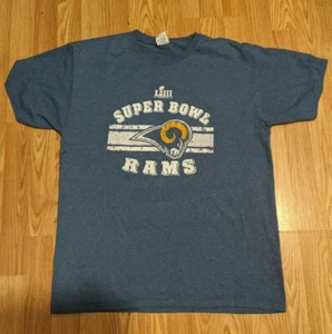 NFL Superbowl LIII Los Angeles Rams Football Mens Blue Tshirt Size Large - Picture 1 of 3