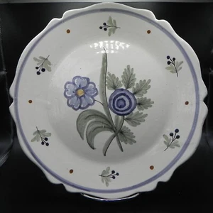 Antique French Art Pottery Plate Hand Painted Purple Floral Scalloped Dish  READ - Picture 1 of 9