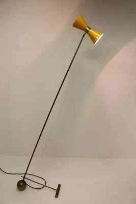 HANDMADE 1950 Midcentury Stilnovo Vintage Italian Design Floor Lamp Brass Yellow Diabolo