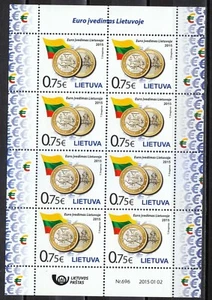 Lituania 2015 MNH KLB Euro introducción. Monedas de euro en sellos. Bandera, brazos ** - Imagen 1 de 1