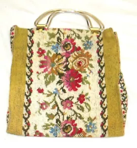 Gobelin Blumen Handtasche Metallgriffe - Bild 1 von 3