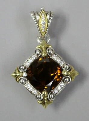 Colgante de diamantes de cuarzo coñac oro 18 quilates de plata de ley Barbara Bixby Foto 1 de 4