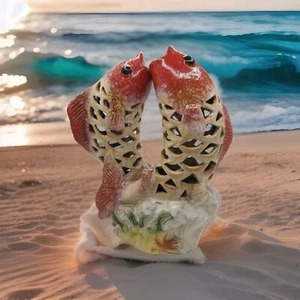 Chinesischer Karpfen 10" Keramik Statue Fisch Schluck Bunt Ozean Kunst Sancai JALI Stil - Bild 1 von 10