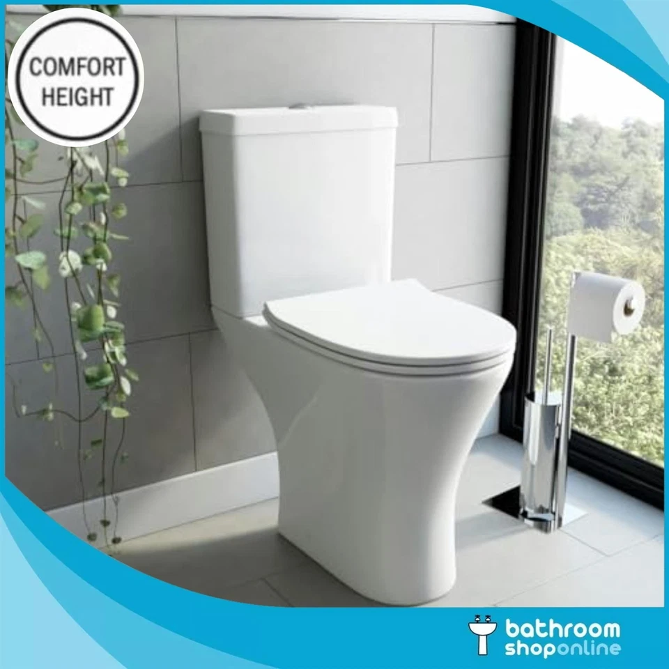 NUIE Close Coupled Rimless Comfort Height Toilet with Soft Close Seat-Raised Tall WC