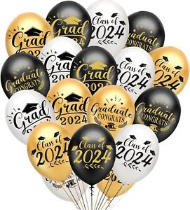 PLULON 18Pcs Graduation Balloons, Class of 2024 Congrats Black+gold+white 