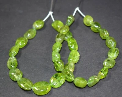 Natural Green Peridot Smooth Oval Shape Gemstone 7" Beads For DIY Jewelry Making - Image 1 of 4