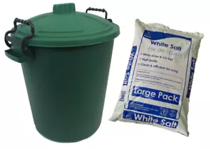 WINTER GRIT SALT GREEN 50L BIN + 10KG ROCK SALT FOR ICE SNOW DRIVEWAYS PATHS - Picture 1 of 1