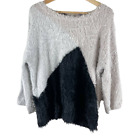 Cullen Sweater Womens Small Black Gray Silk Blend Fuzzy Colorblock 3/4 Sleeve