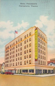 Postkarte VA: Hotel Portsmouth, Portsmouth, Virginia, verschickt 1948 - Bild 1 von 2