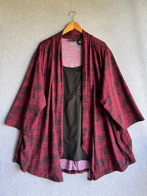 Maggie Barnes Lightweight Cardigan Attached Tank Womens 4X Red Black Grunge - Image 1 of 4