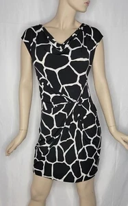 Michael Kors Animal Print Black White Short Sleeve Front Knot Dress Petite Sz M - Picture 1 of 7