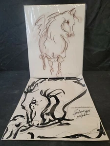 Rebecca Raubacher Signed Original Conte Crayon Horse Drawing Animals To Wear Bag - Picture 1 of 12