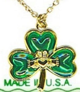 Irish Claddagh in Shamrock 18" Necklace Gold Plate St Patricks Day USA Made NEW - Bild 1 von 3