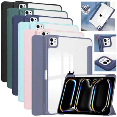 Leather Stand Clear Case Cover For New iPad Air 11" 13" iPad Pro 11" 13" 2024 - Image 1 of 4