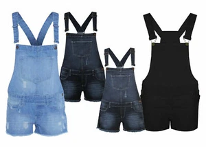 New Womens Ladies Short Dungarees Jumpsuits Stretch Denim - Picture 1 of 4