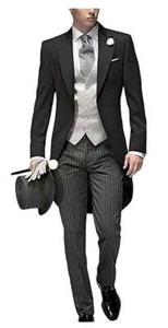 Hombres Negro 3 Piezas Traje Novio Esmoquin Formal Boda Pico Solapa Cola Traje Personalizado - Imagen 1 de 9