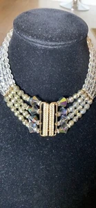 Vintage Beautiful Gold Tone and rhinestone Choker with gold hardware 1970’s - Picture 1 of 12