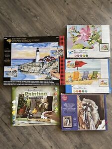 Lot Paint By Number Kits Plaid Lighthouse Works Beach Cat Flower Bird Raccoon