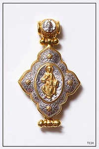 925 SILVER GP ORTHODOX CRUCIFIX CROSS GOLD MEDALLION PENDANT LOCKET (T134) - Picture 1 of 9