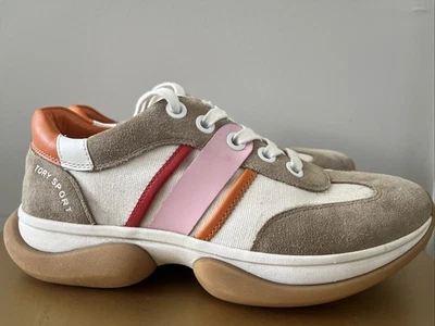 Tênis TORY BURCH Sport Feminino Listra Bolha com Cadarço Branco Rosa Tamanho 8.5 - Imagem 1 de 4