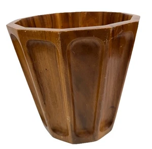 VTG Mid Century Modern Teak Wood Waste paper Basket Garbage Can Planter Bin - Picture 1 of 10
