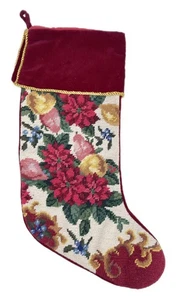Calza natalizia ad ago floreale 18" retro in velluto rosso - Foto 1 di 5