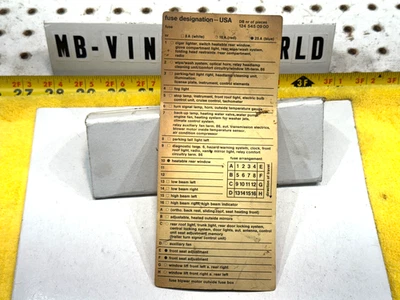 Genuine Mercedes 1987 W124 300D SEDAN under hood fuse designation US 1 Sheet - Image 1 of 4