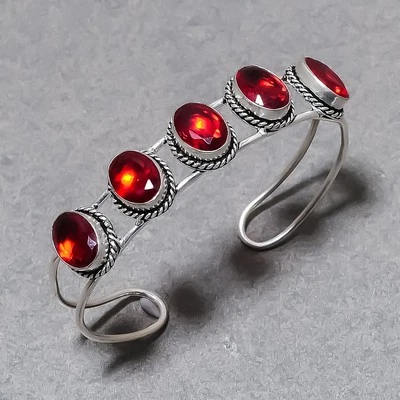 Brazalete ajustable facetado Mozambique granate forma ovalada piedras preciosas joyería SR 260 Foto 1 de 4