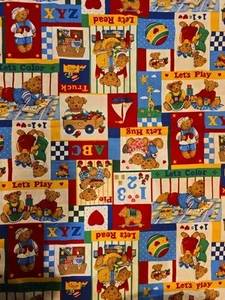Vintage 1980s Teddy Bear Toss Print Fabric, "Cranston Print Works", 30" x WOF - Picture 1 of 2