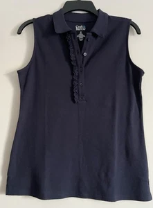 Croft & Barrow Navy Blue Sleeveless Top with Ruffles & Buttons Size XS NWOT ❤️ - Picture 1 of 3