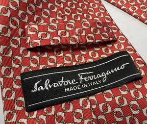 Salvatore Ferragamo Tie Silk Necktie Dolphins Encircled on Red - Picture 1 of 7
