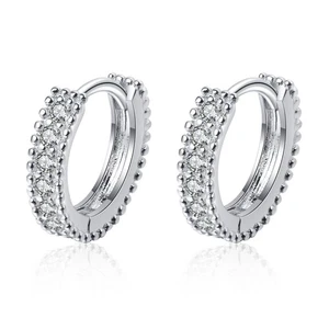 Solid 925 Sterling Silver 0.14Ct Moissanite Round Hoop Earrings Jewelry Gift - Picture 1 of 9