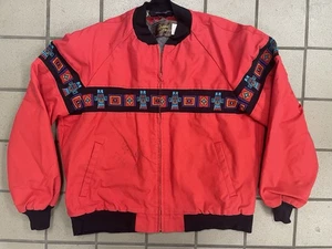 Vintage David James Red Aztec Bomber Jacket Size L Quilted Coat Made in USA - Picture 1 of 6