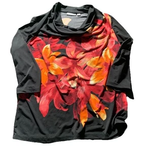 Top Sun Graver donna MED rosso arancione nero pullover camicia floreale tunica artigianale - Foto 1 di 10