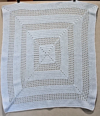 Sweet Baby Blue Hand Crocheted Delicate Afghan Bassinette Crib Blank 31" Sq. - Image 1 of 4