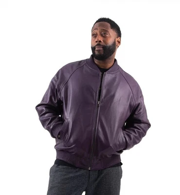 Jaqueta bombardeiro masculina de couro designer motociclista feita à mão elegante pele de cordeiro - Imagem 1 de 4