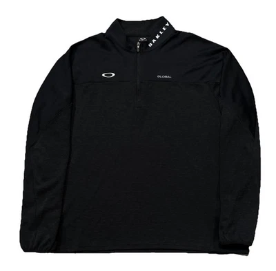 Oakley Tournament Golf 1/4 Zip Sweatshirt W/ Sponsors. Global. Black. Men 2XL. - Image 1 of 4