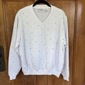 Queen's-Way to Fashion White w/Pastel Polka-dots Vintage Sweatshirt Women’s L/XL - Picture 1 of 8