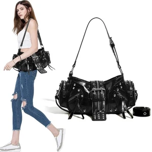 PU Shoulder Bag Rivet Women Handbag Vintage Belt Bag For Women - Picture 1 of 7
