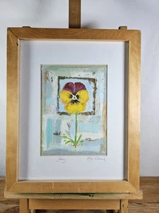 FRAMED MIXED MEDIA ART PANSY FLOWER BY ELLIE WILLIAMS SIGNED ORIGINAL 27X33CM - Picture 1 of 22